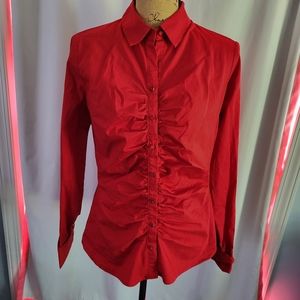 New York & Company Cranberry Red Blouse with Jewel Buttons - Excellent Condition
